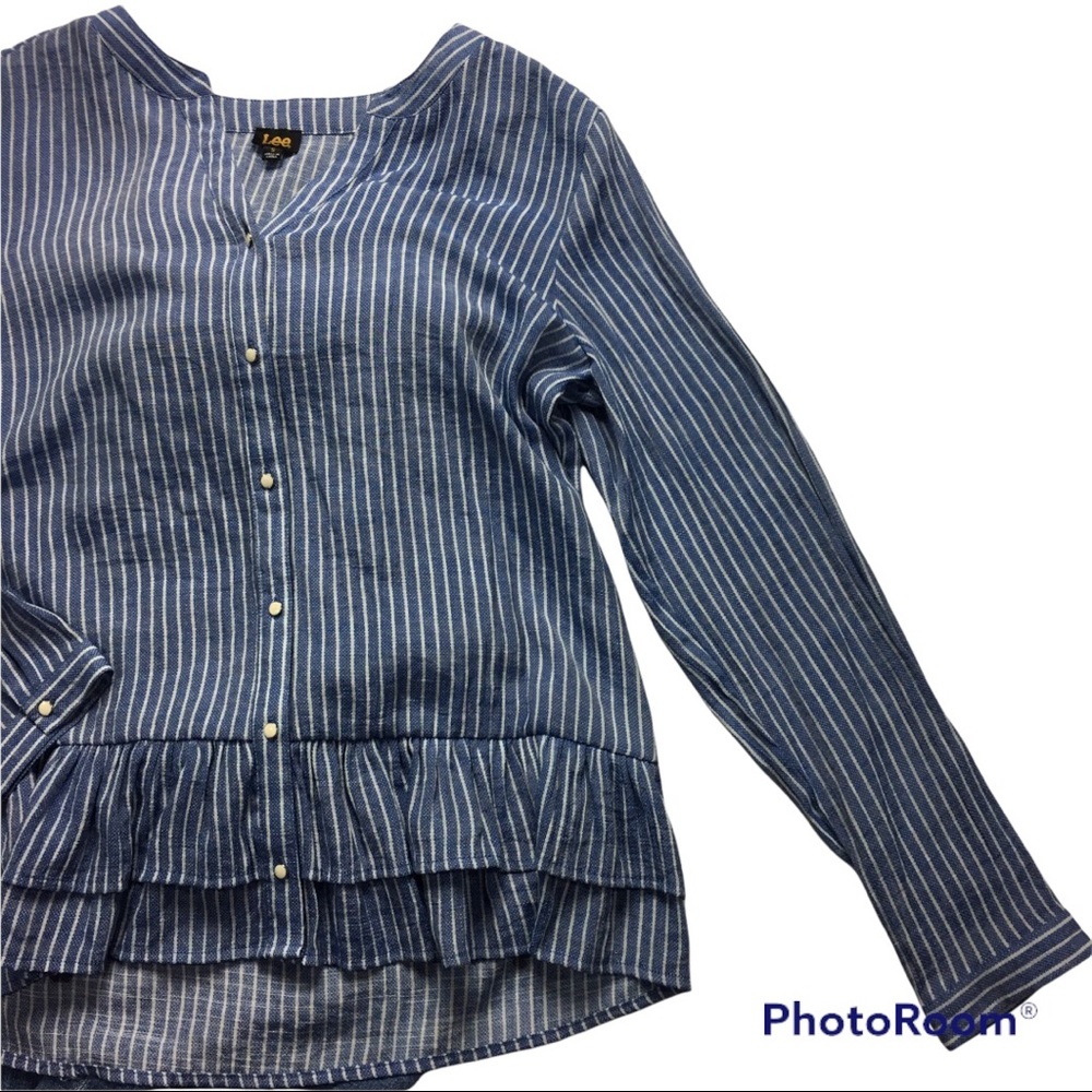 LEE STRIPED, RUFFLED BLOUSE - Picture 2 of 14
